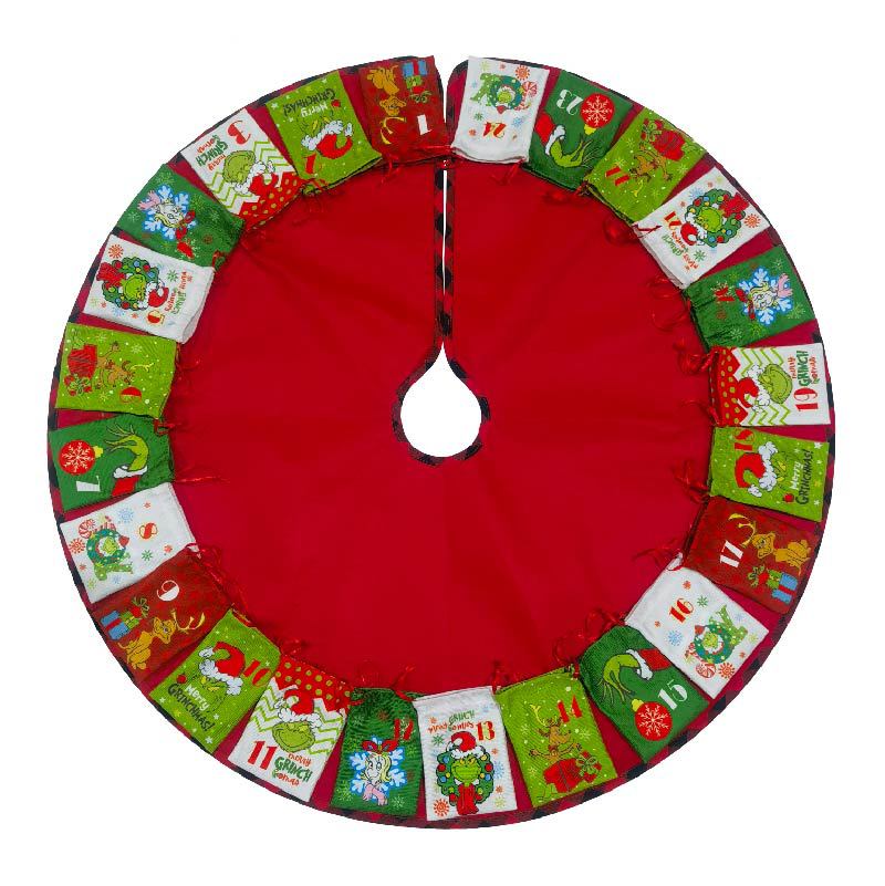 Spódnica choinkowa Grinch 92 cm, kalendarz świąteczny, odliczanie, torebka prezentowa, ozdoba choinkowa