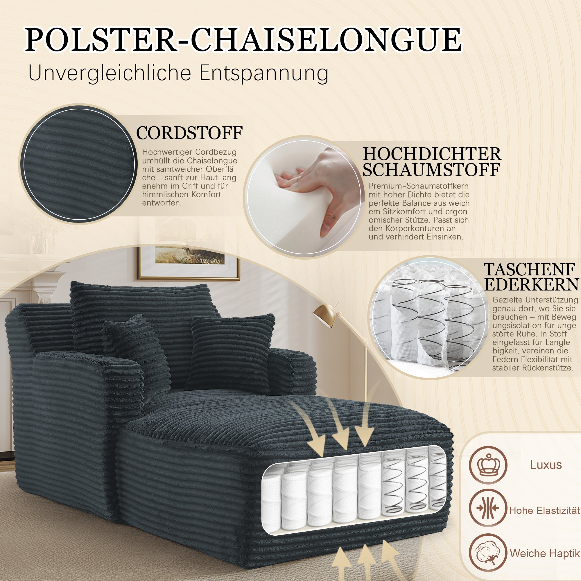 Canapé lit 3 en 1 méridienne et inclinable, velours côtelé confortable - Prêt à l'emploi, idéal petit espace - Couleur - Gris - 4