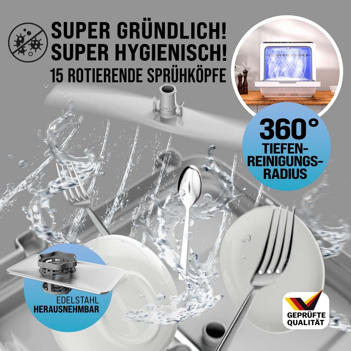 MONZANA® Mini lave-vaisselle Noir-blanc Réservoir d'eau 4,5L lave vaisselle de table 3 couverts App WIFI étudiants couples - 9