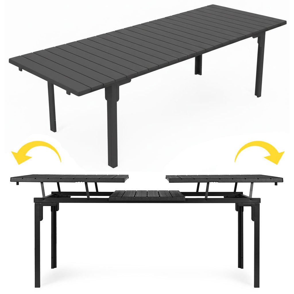 Stół ogrodowy rozkładany 180-240 cm do 12 os. stal HDPE szary MultiGarden