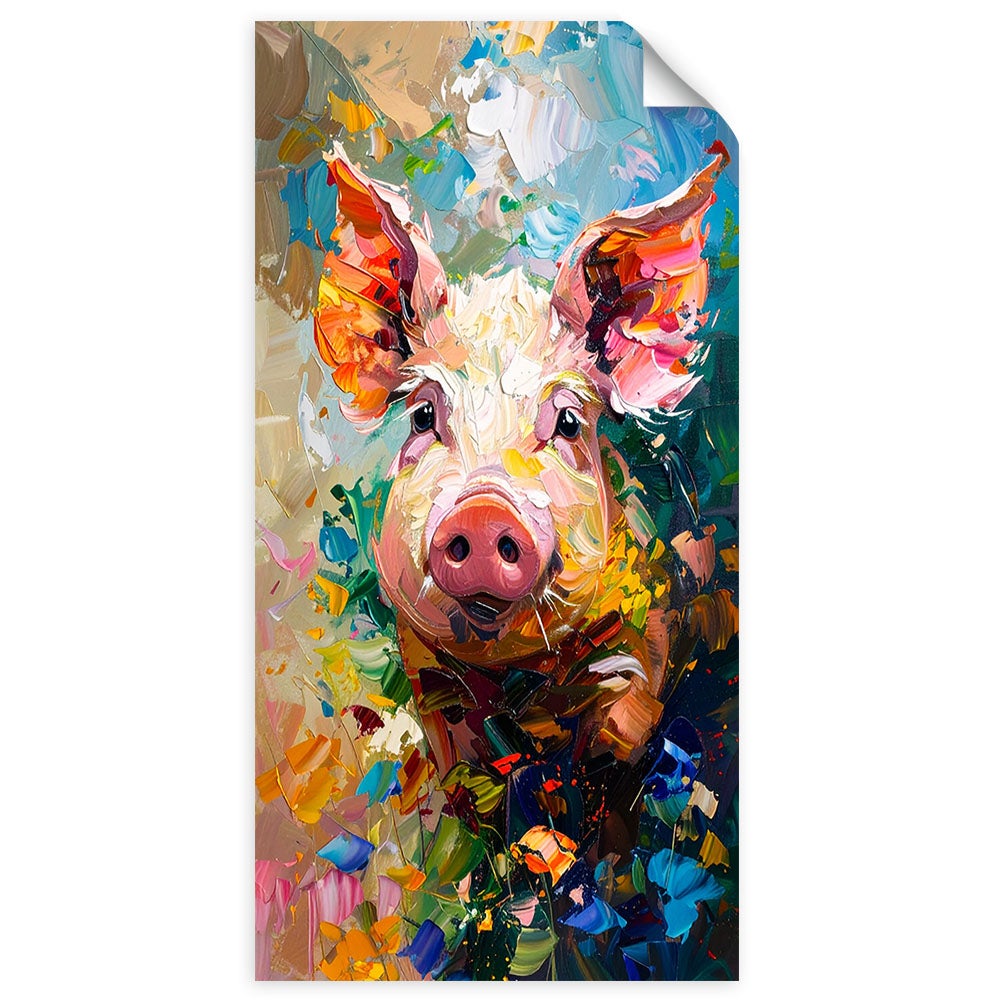 Naklejka na ścianę do salonu sypialni, Kolorowa Świnia farba olejna 60x120