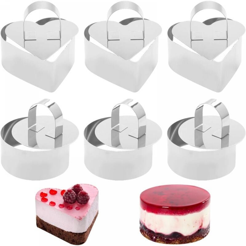 (6 sztuk) Krążki do ciasta, okrągłe foremki do ciastek z popychaczem, foremki do tartaletek, forma do musu do ciasta deserowego ze stali nierdzewnej