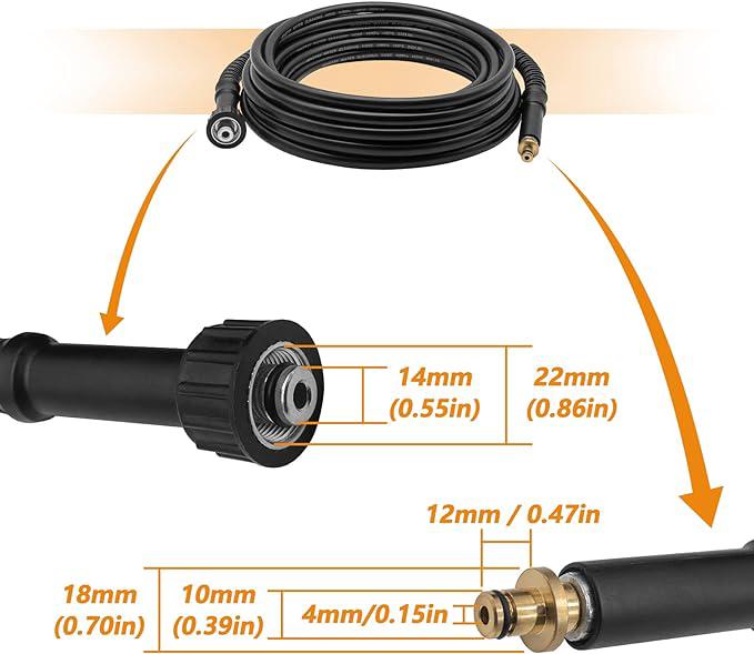 Tuyau haute pression de rechange de 6 m,raccord 10 mm x M22,raccord de tuyau pour le nettoyeur haute pression Kärcher K2 (ancien modèle). - 4