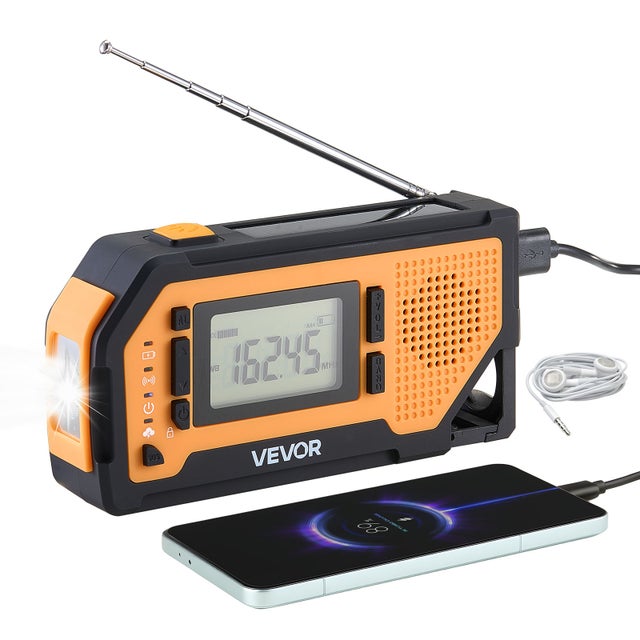 Radio météo d'urgence VEVOR, batterie 2000 mAh, alerte FM/AM/WB/NOAA, radio d'urgence solaire à manivelle, avec câble de chargement USB, alarme SOS