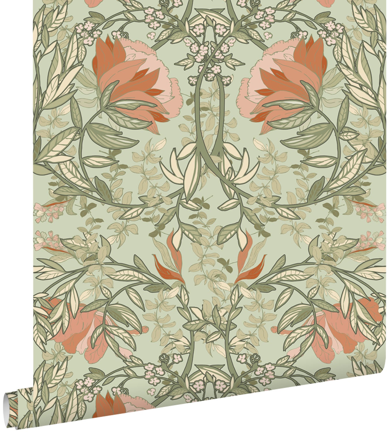 Tapeta vintage kwiaty w stylu secesyjnym zielonymIterakota - 50 x 900 cm - ESTAHOME