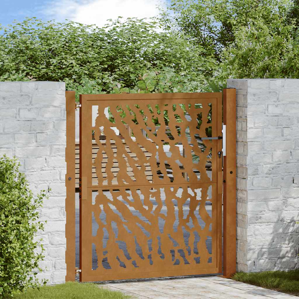Puerta de jardín de acero resistente a la intemperie con dise?o de tracería