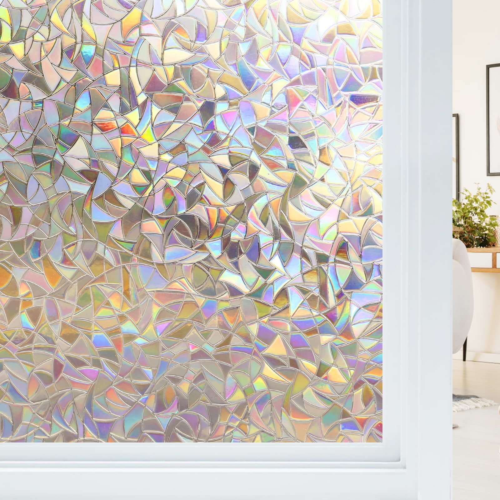 Elektrostatyczna Folia Okienna Efekt Tęczy, Dekoracyjna Folia Okienna Prywatności, Folie Zaciemniające Idealne do Sypialni, Biura, 44,5x200cm