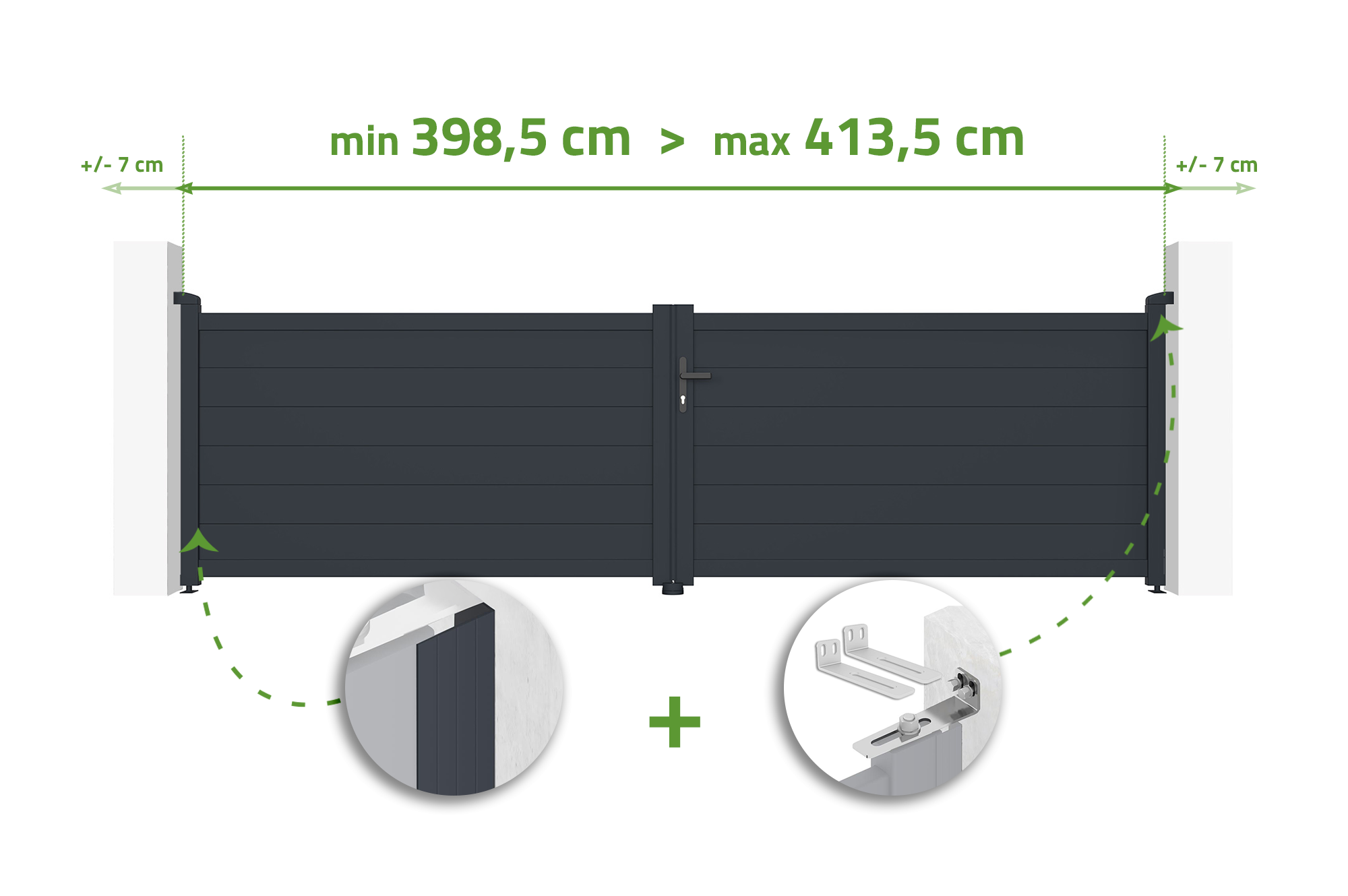 Brama skrzydłowa regulowana EIGER H.115cm szara aluminiowa, szerokość 4m
