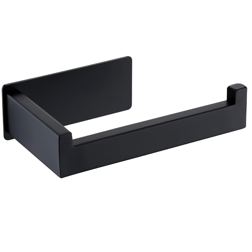 Uchwyt na papier toaletowy, rura kwadratowa, podstawa kwadratowa, samoprzylepny, odpowiedni do kuchni, łazienki i toalety (czarny)