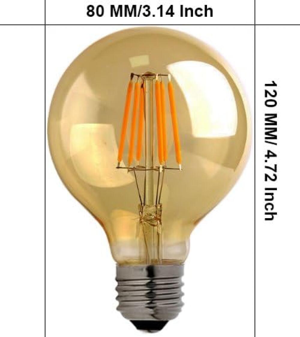 Ampoule LED G80 (8W, E27) – Ambrée, Blanc Chaud 2700K, Équivalent 80W – Éclairage Vintage Rétro Décoratif - 2