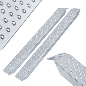 Lot De 2 Rampes De Chargement Pliables En Acier Galvanisé 400 Kg - Rampes Moto Remorque Caravane Voiture Argenté