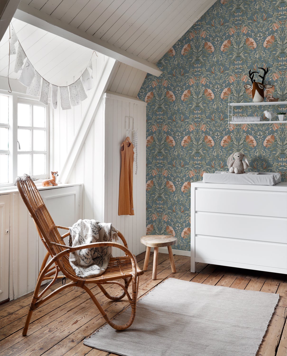 Papier peint fleurs vintage de style art nouveau bleu gris - 53 cm x 10.05 m - ESTAhome - 4