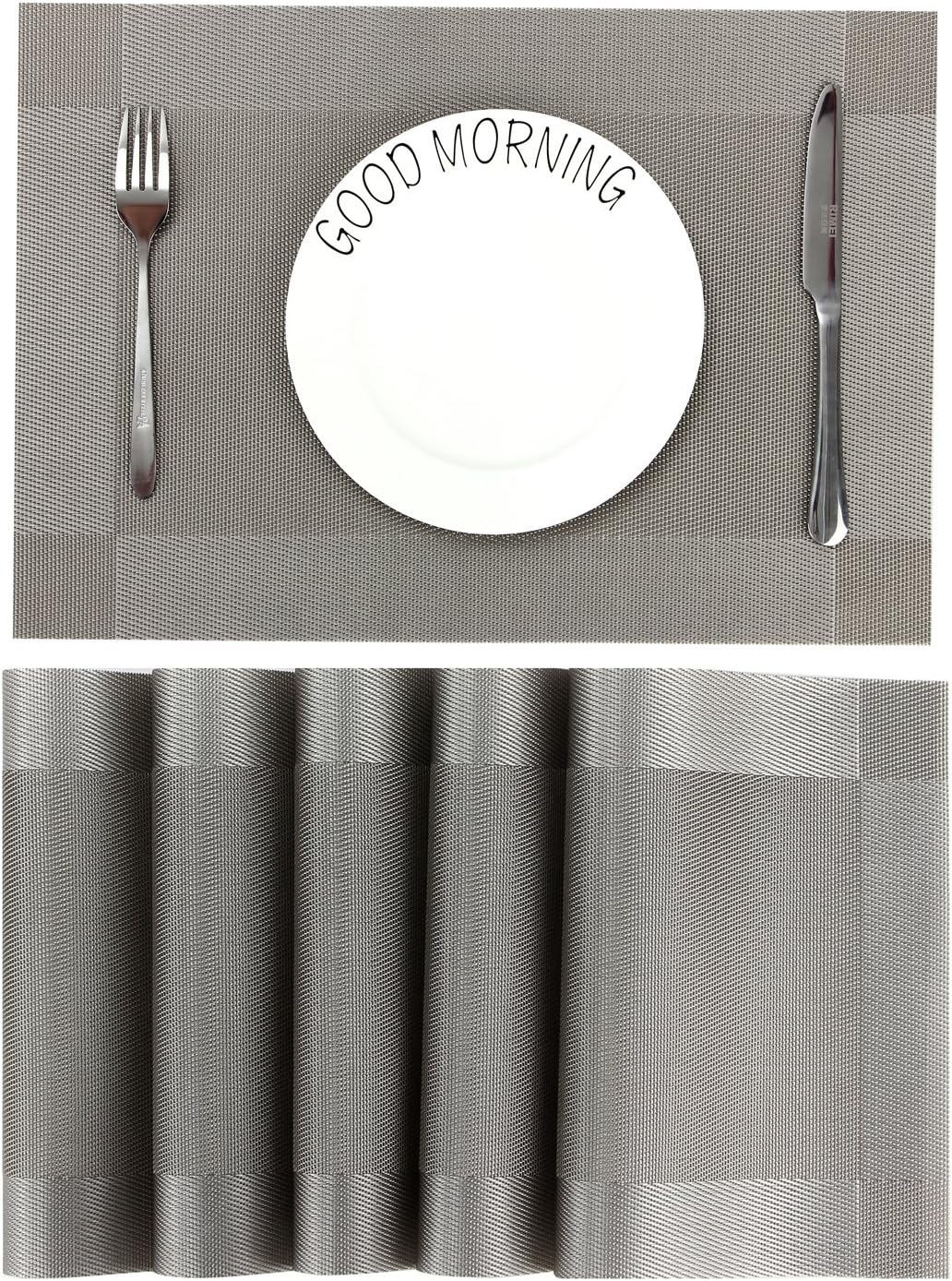 Lot De 6 Sets De Table PVC Gris Argenté Artoid Mode - Lavables, Antidérapants & Résistants à La Chaleur