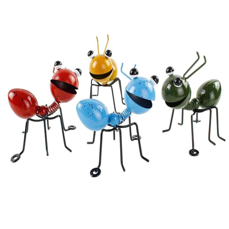 Metalowa dekoracja w kształcie mrówki, dekoracja ścienna z mrówką, dekoracja ogrodowa, odpowiednia do dekoracji ogrodu, trawnika i ściany, 4 sztuki