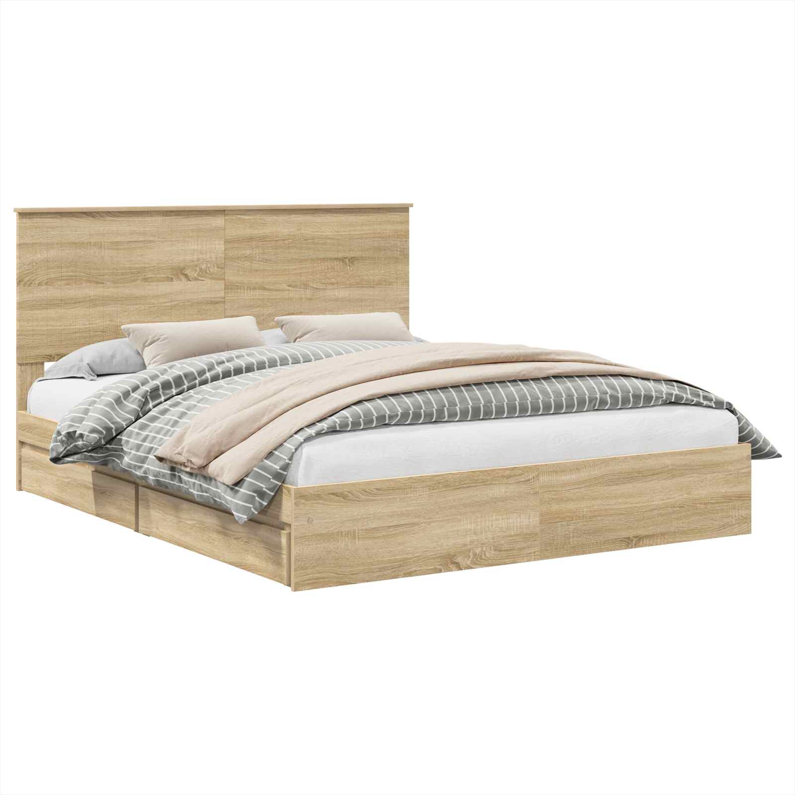 Lit de rangement en panneau de bois chêne, pour la chambre, 160 × 200 cm - 2