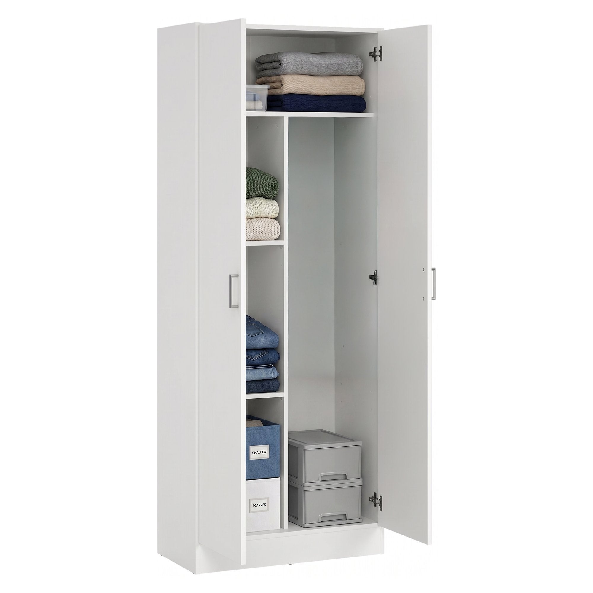 Armario multiusos 2 puertas Abadubidu, mueble para escobas, zapatero con estantes, zapatero, cm73x37h180 cm, Blanco - 2