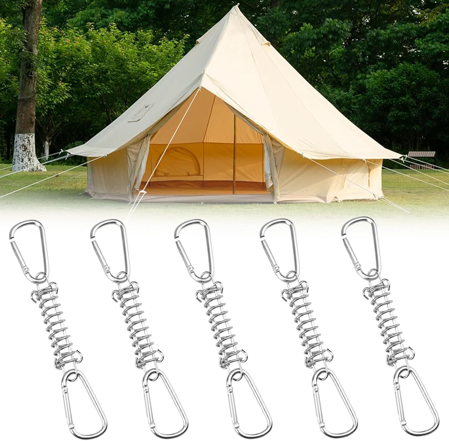 5 Boucles à Ressort Pour Tente – Tendeur De Voile D'Ombrage, Acier Inox, Camping Et Randonnée