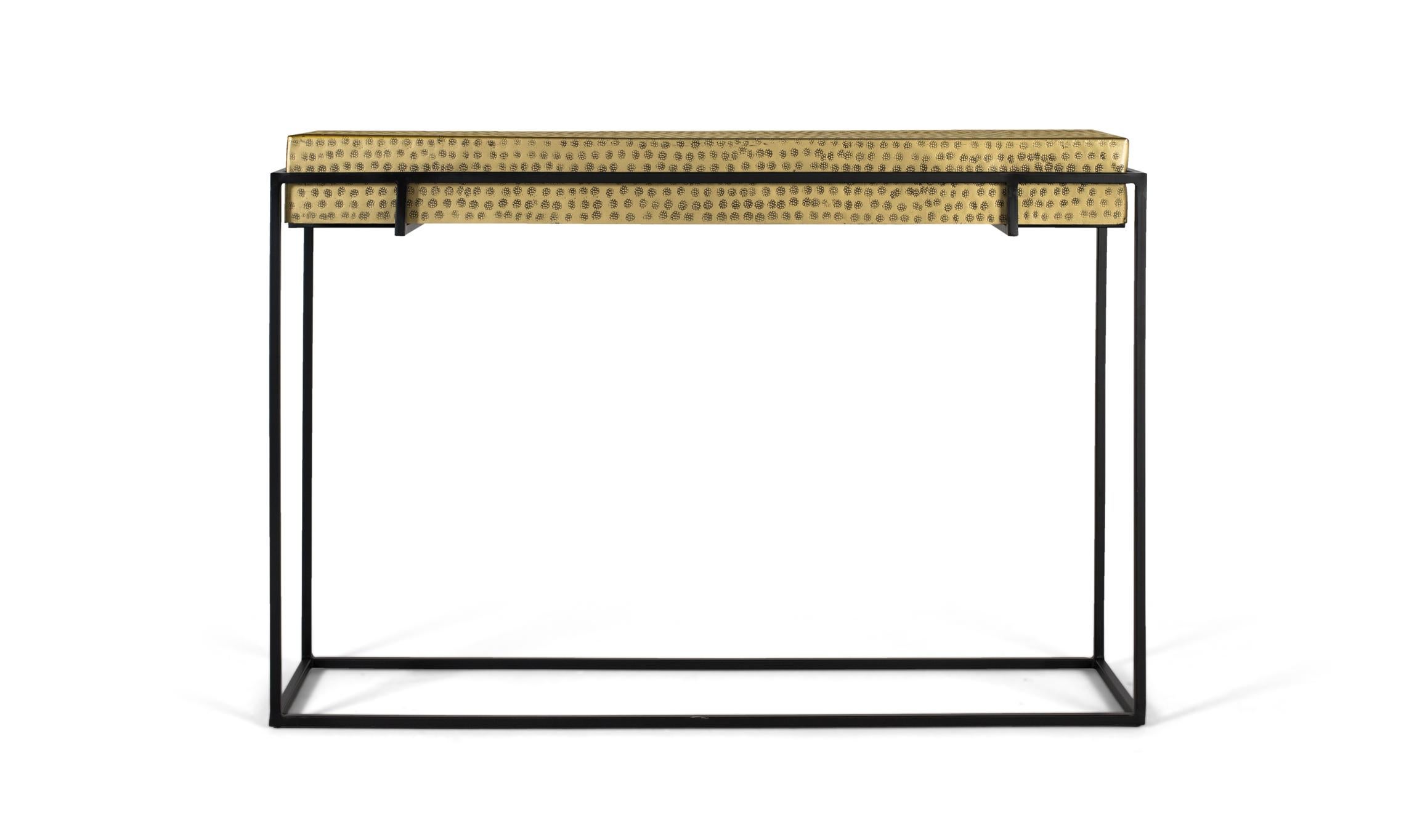 Konsola ze stali z nogami z pozłacanego żelaza, 123 cm