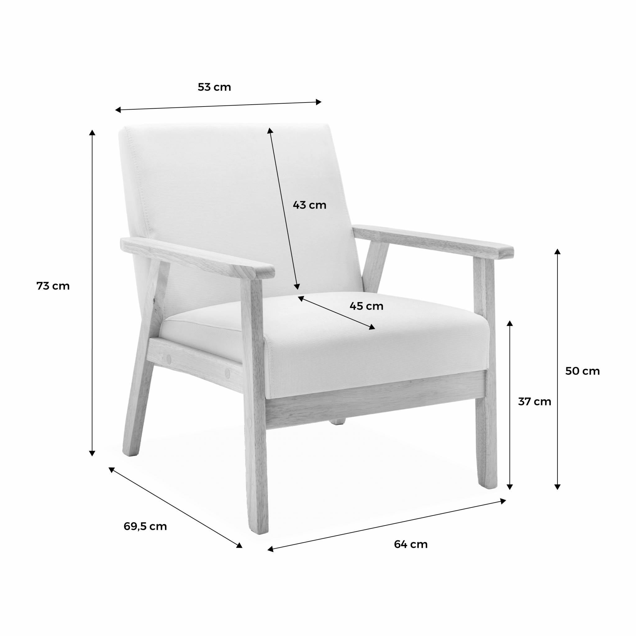 Fauteuil scandinave en bois et tissu crème. Isak. L 64 x P 69.5 x H 73cm - 9