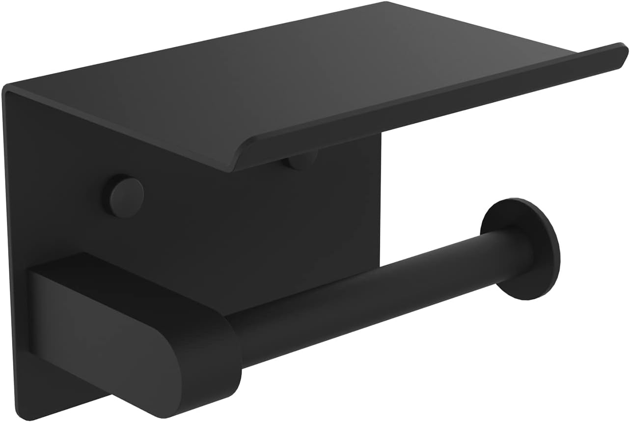 Uchwyt ścienny na papier toaletowy ze stali nierdzewnej z półką do przechowywania, czarny