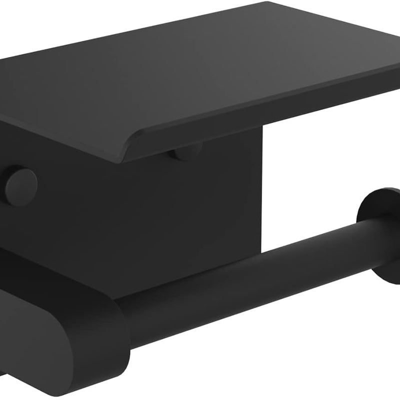 Uchwyt ścienny na papier toaletowy ze stali nierdzewnej z półką do przechowywania, czarny