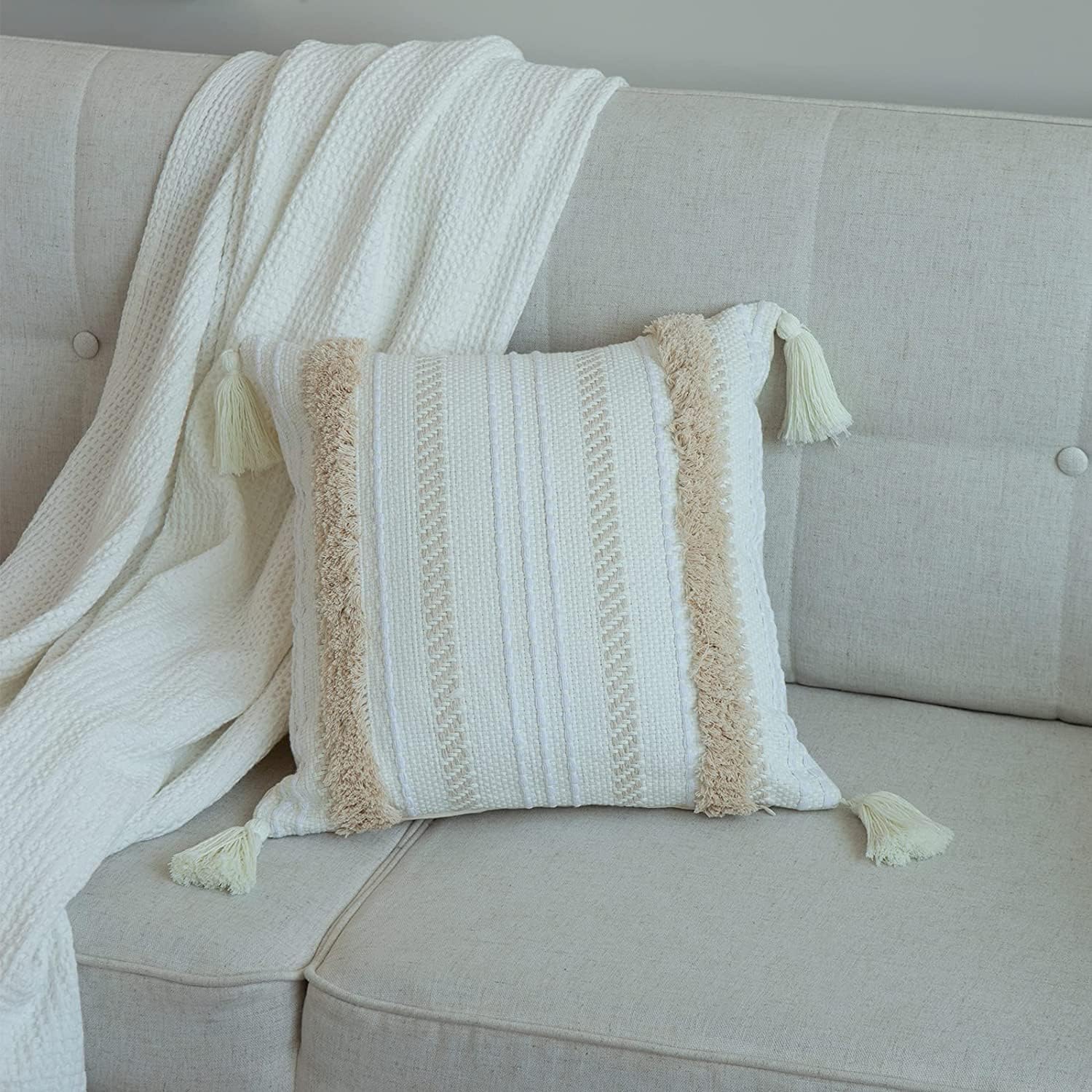 Housses de coussin bohèmes, taies d'oreiller décoratives douces pour canapés, chambres, salons, 45 x 45 cm, 2 pièces - 3