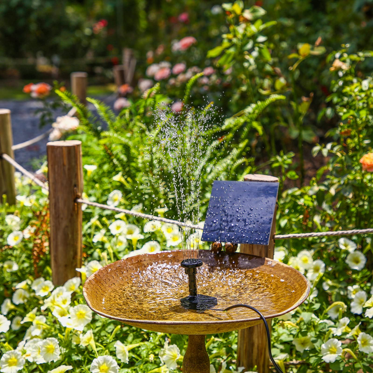 Kit de pompe à eau solaire, pompe de fontaine solaire, pompe de fontaine d'eau à énergie solaire avec 6 buses pour bain d'oiseaux, étangs, jardin - 8
