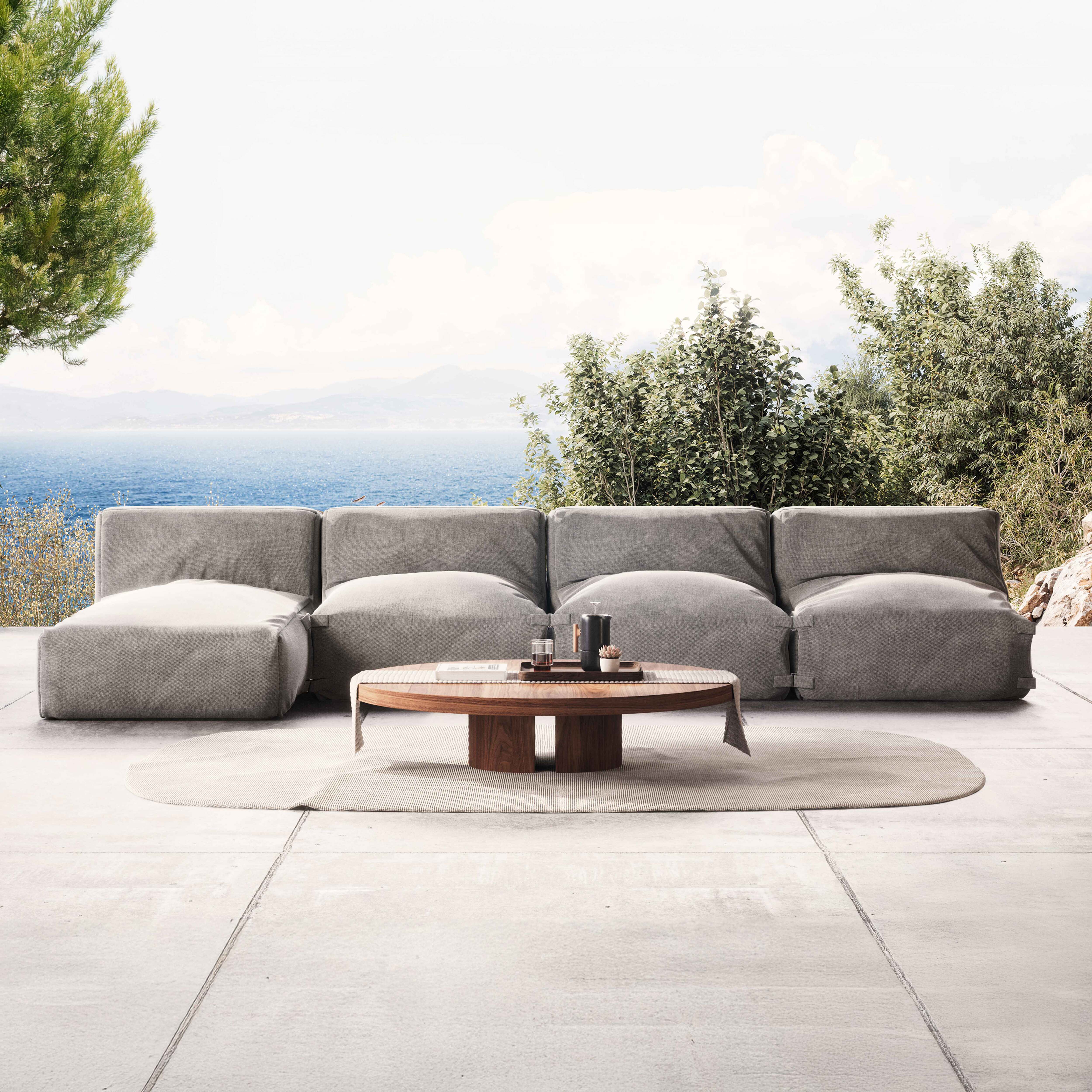 Oviala  Mueble De Jardín Modular De 4 Plazas Con Chaise Longue Mixi Gris , Leroy Merlin