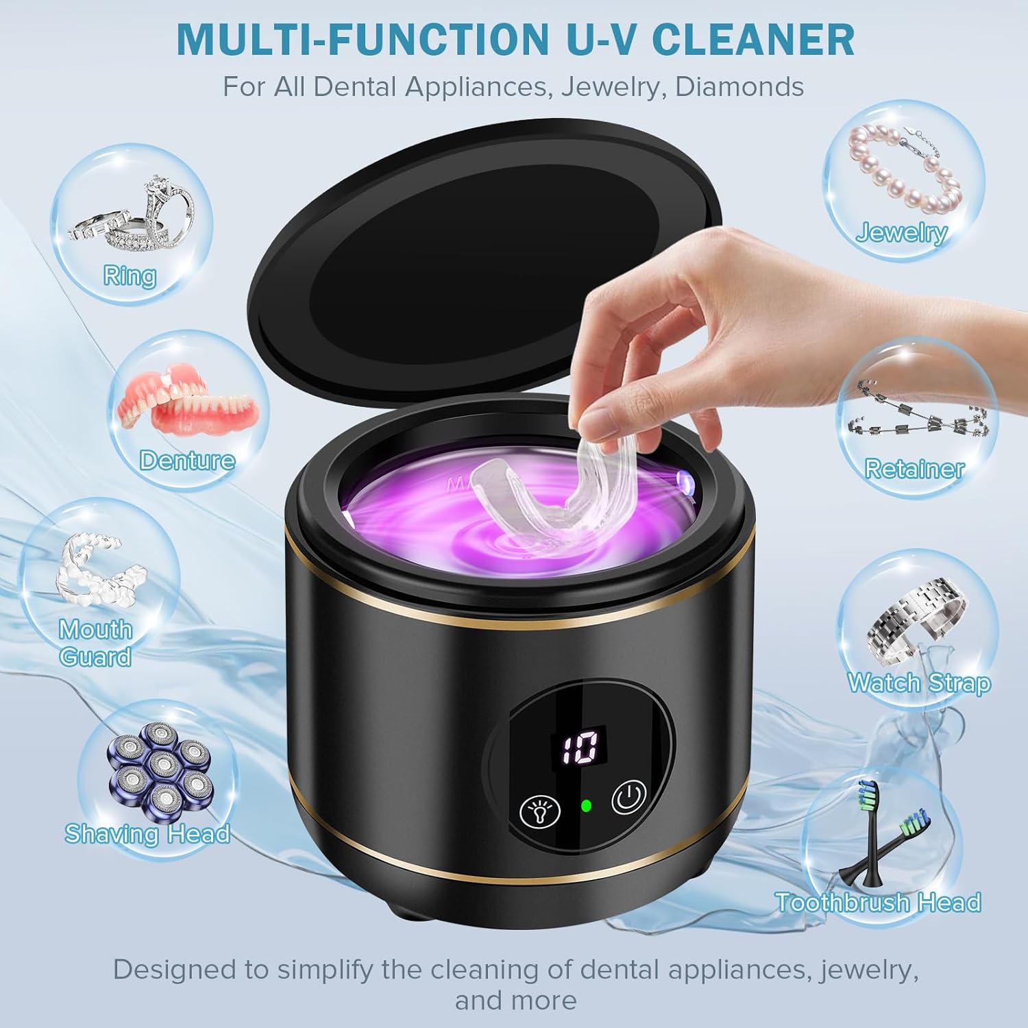 Nettoyeur à ultrasons ultraviolet pour prothèses dentaires, appareil de nettoyage pour tous les instruments (noir) - 7