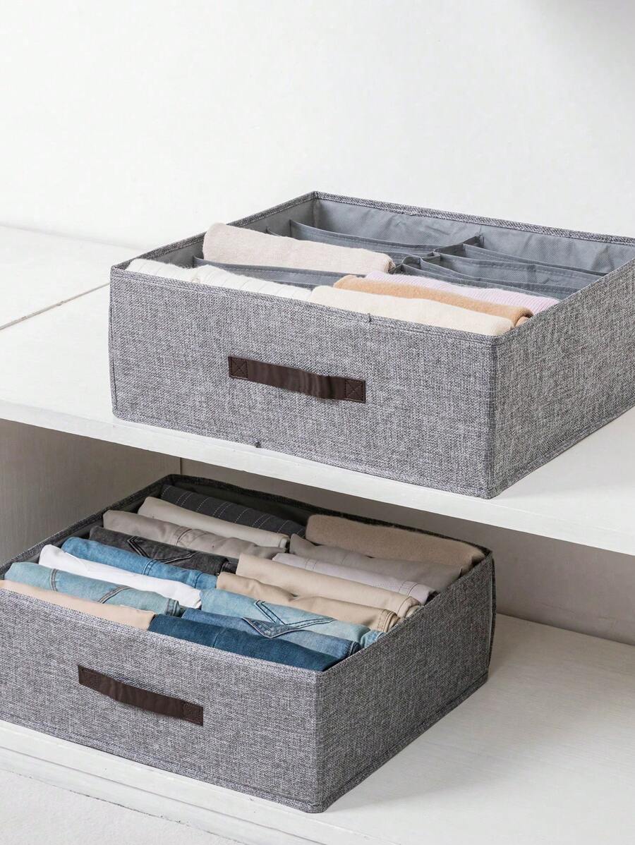 Organizadores de roupas dobráveis ​​para guarda-roupa, 2 peças, 16 grades para calças, camisetas, recipiente de armazenamento com alças resistentes - 9