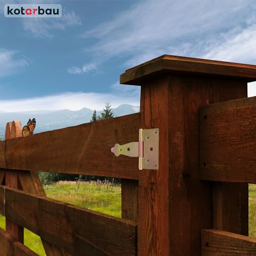 Lot de 2 Charnières de Porte en Croix Galvanisé - 100 mm - Doré - Charnière à Portail de Jardin - KOTARBAU - 2