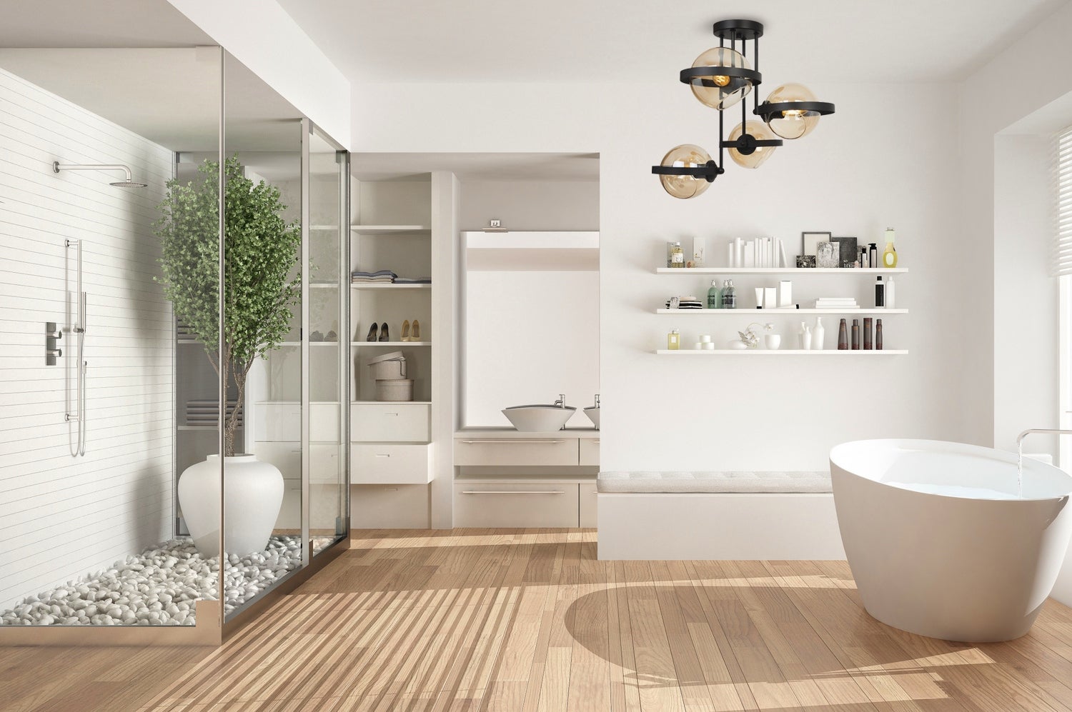 Lampa sufitowa wisząca modern 4xE27 klosz okrągły czarny/miodowy Light Home LH - 5