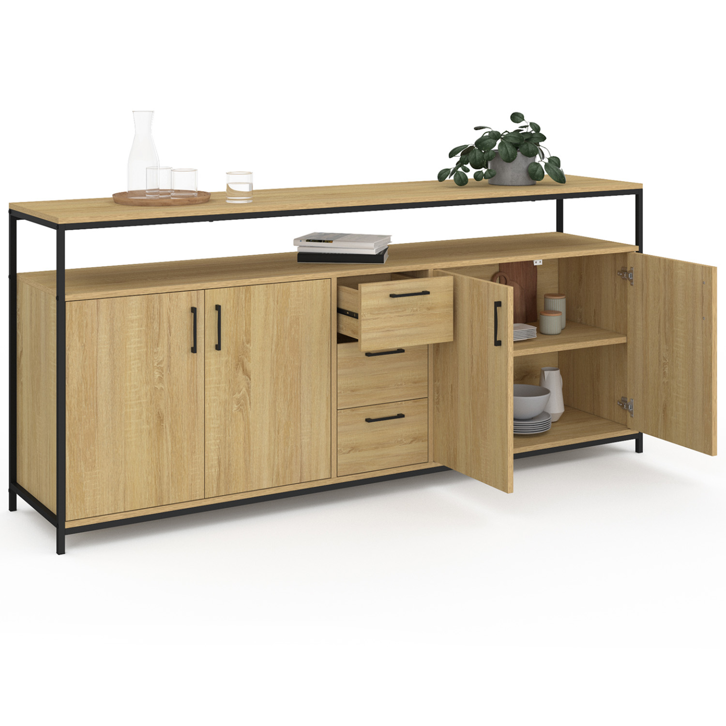 Buffet 180 cm DETROIT XXL 4 portes et tiroirs design industriel - 4