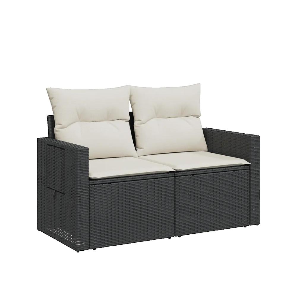 Sofa ogrodowy vidaXL 2-osobowy z plecionki żywicznej czarny z schowkami