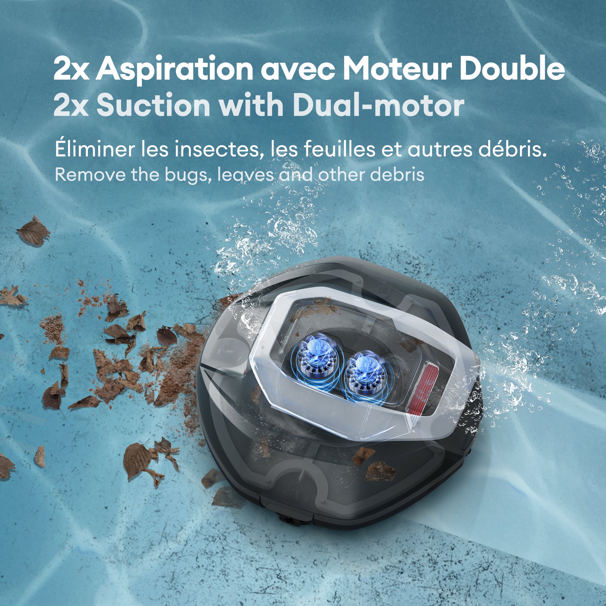 Robô de piscina sem fios Pooleco 10, ABS, Auto-Parking, 2,5 L, ideal para piscinas acima do solo com 80 m² , Dois motores - 4