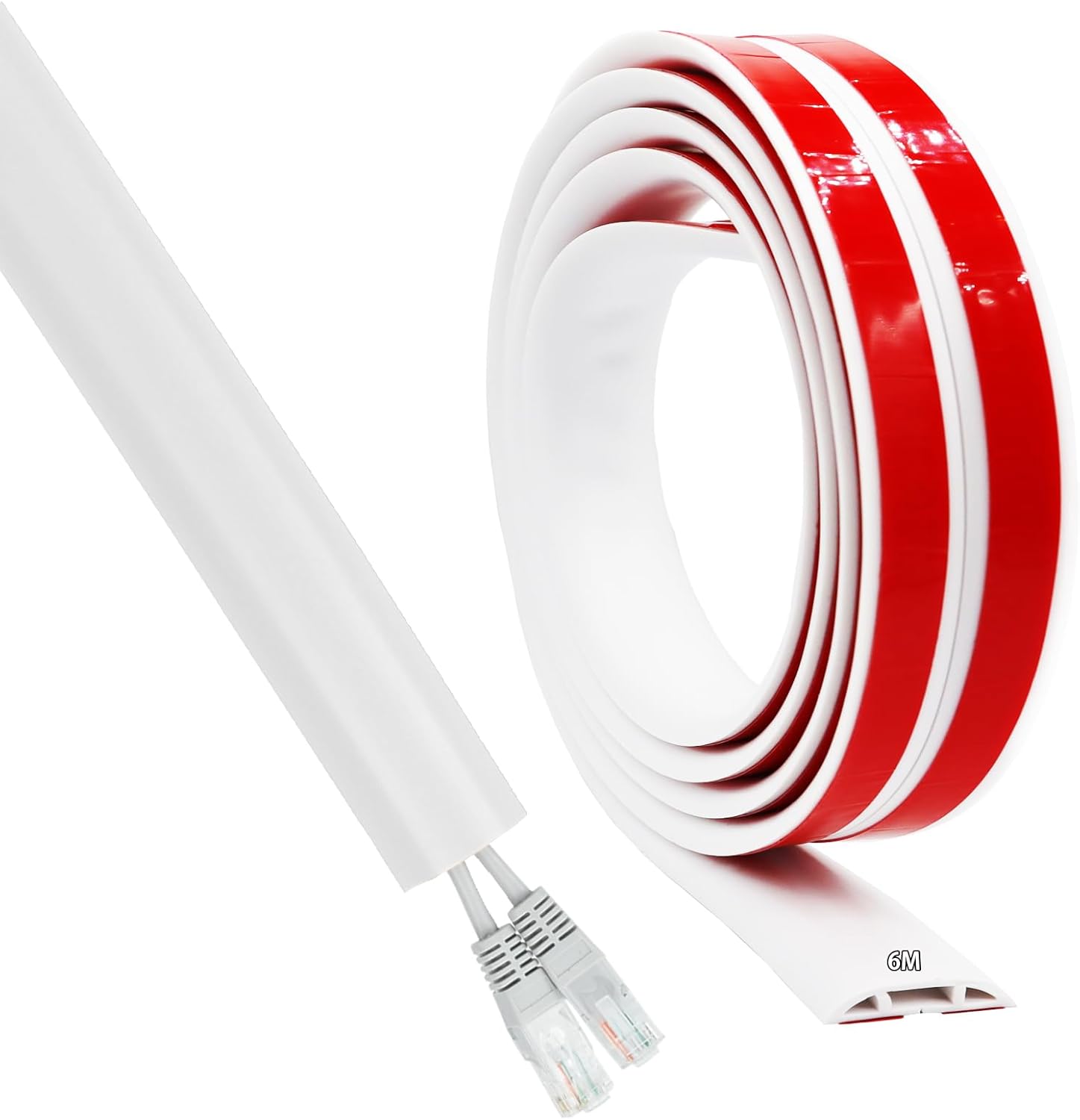 Osłona kabli podłogowa na przewody elektryczne, samoprzylepna, 6 m x 30 mm, mały, elastyczny kanał kablowy, kolor biały