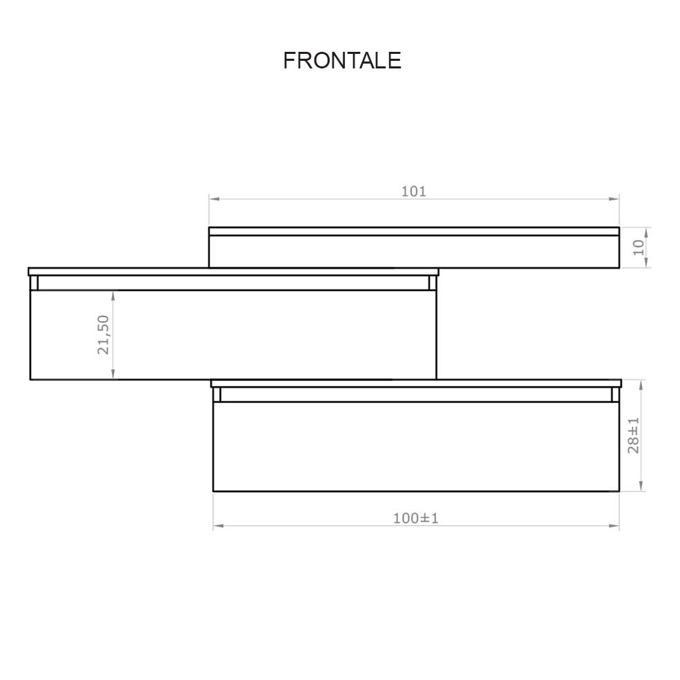 Mobile bagno sfalsato sospeso 100 cm in legno color cemento chiaro con 2 cassettoni, lavabo, specchio e faretto a led I Made in Italy - 6