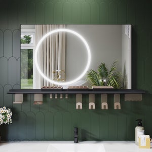SIRHONA Specchio Da Bagno Luminoso 100x60 Cm Con Anti-appannamento, Dimmerabile, 3 Temperature Colore, Presa Di Rasatura, Orologio E Temperatura LED - 2