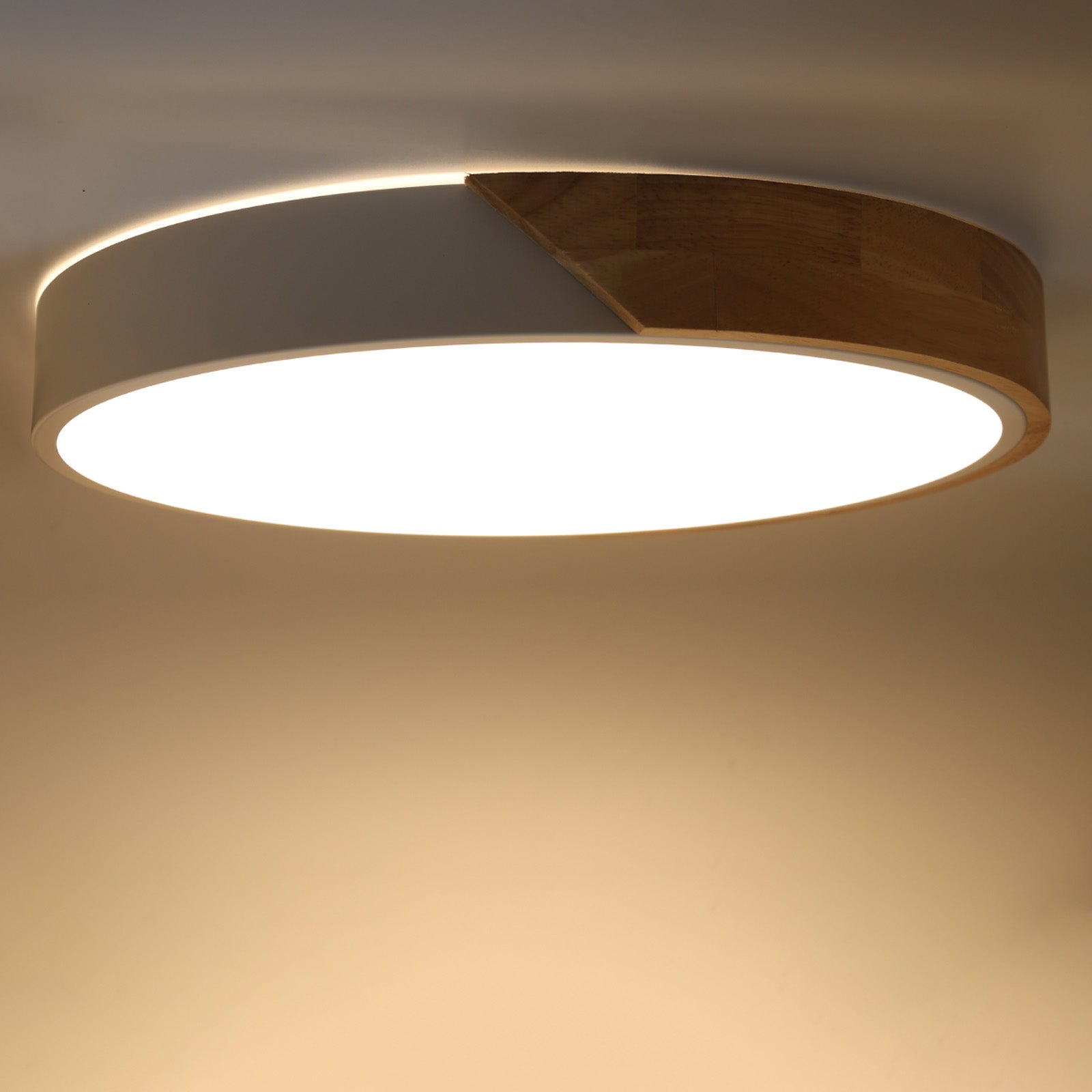 Plafón LED Circular Ø40cm, 30W, 3000LM, Metal Blanco y Madera Natural, Luz Seleccionable (3000K-4000K-6000K) - 5