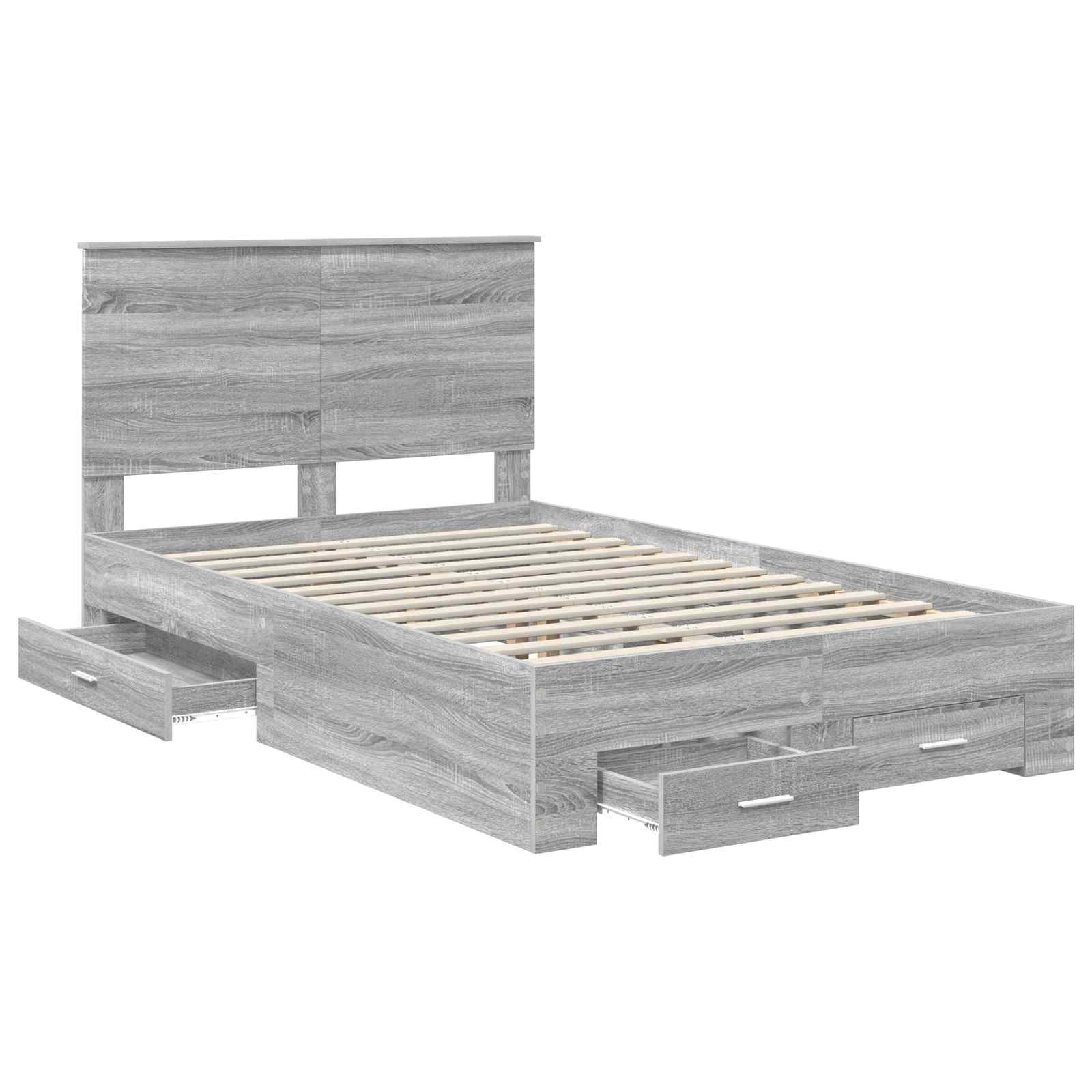 Cadre de lit en panneau de bois gris pour la chambre, 135 × 190 cm - 5