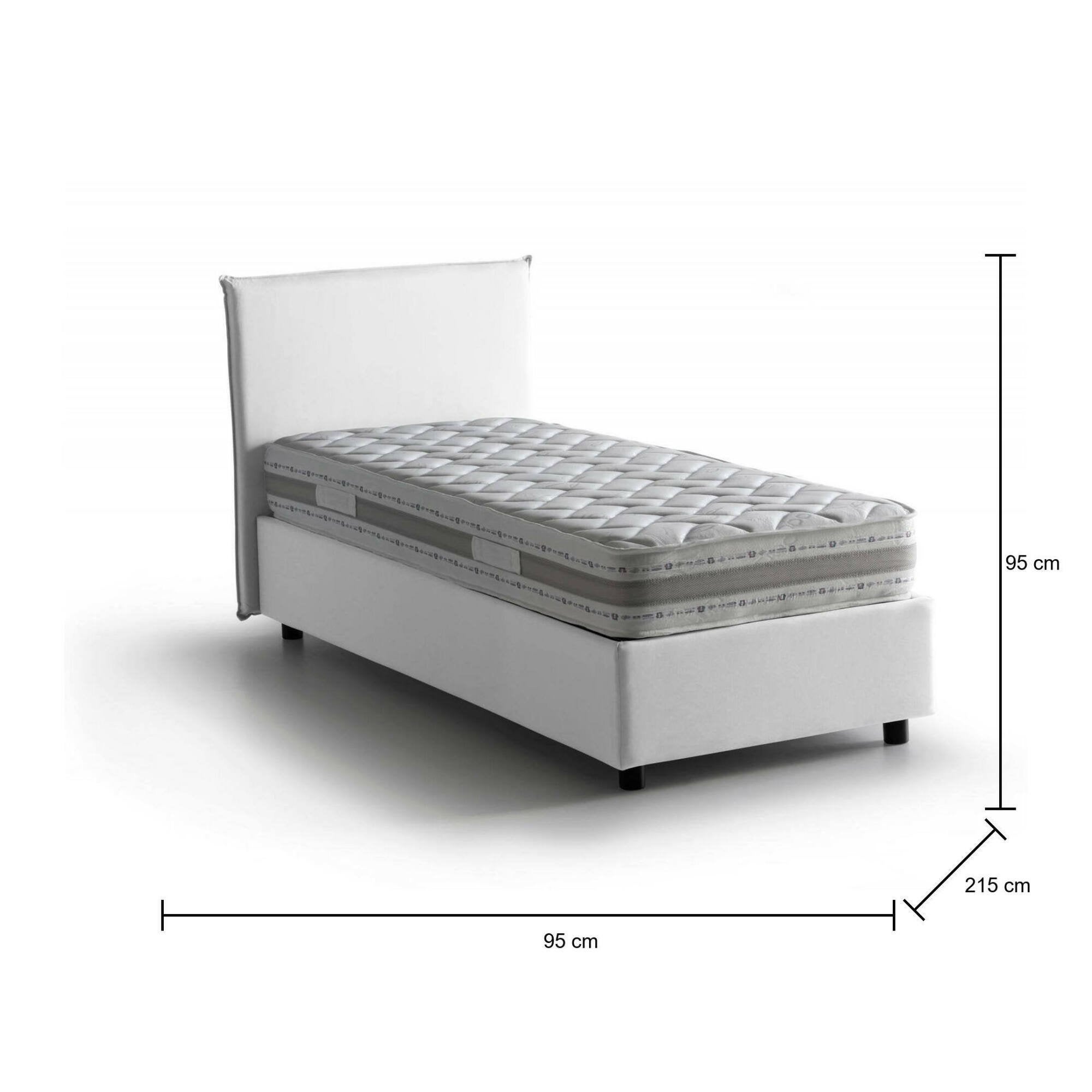 Lit simple Catia, Lit coffre avec revêtement en tissu, 100% Made in Italy, Ouverture frontale, avec matelas 80x200 cm inclus, Blanc - 3