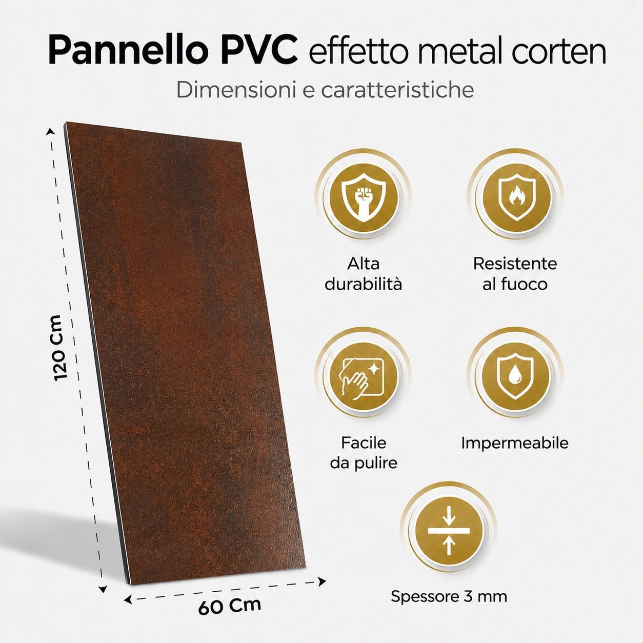 Panneau Décoratif Effet Métal Corten Rouillé, Lot De 6 Pièces, 120 X 60 Cm, En Pvc Uv Ultra-Fin - 6