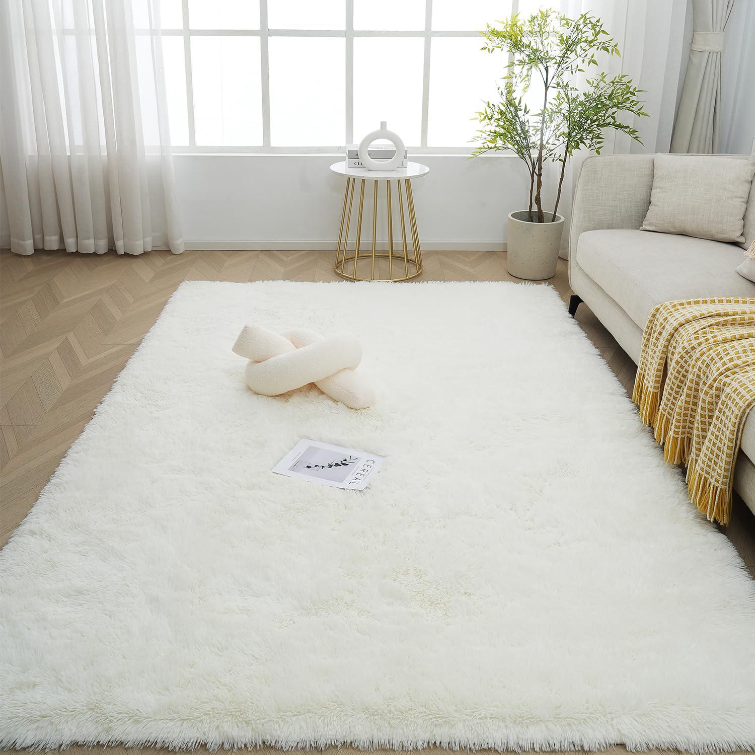 Tapis de salon de chambre beige, tapis de chambre en daim de 180 × 200 cm de long, tapis de chevet doux - 5