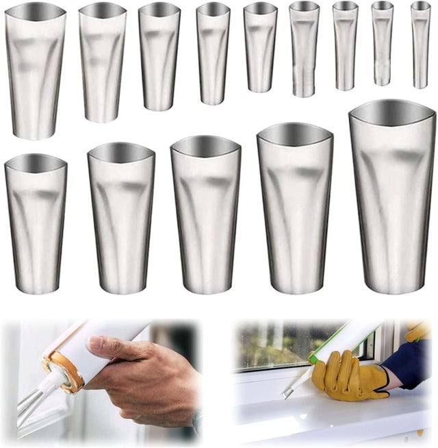 Aplicador de bico de calafetagem com 14 peças, ponta de cartucho de silicone, bico de silicone, kit de bico de selante de aço inoxidável, bico de sili