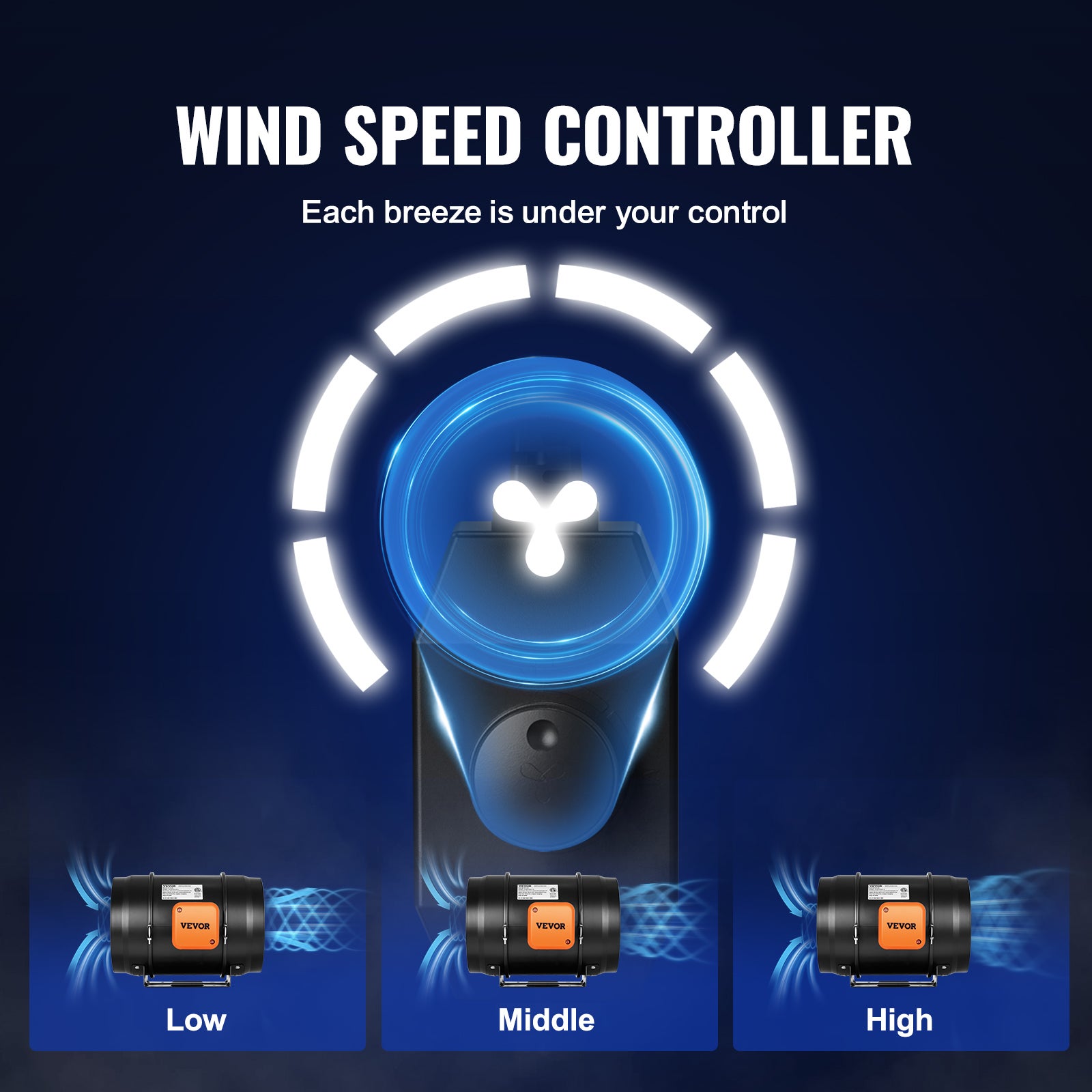 Ventilateur de conduit VEVOR en ligne, 203,2 mm, extracteur d'air silencieux 860 m³/h contrôleur vitesse variable moteur CA, booster refroidissement - 5