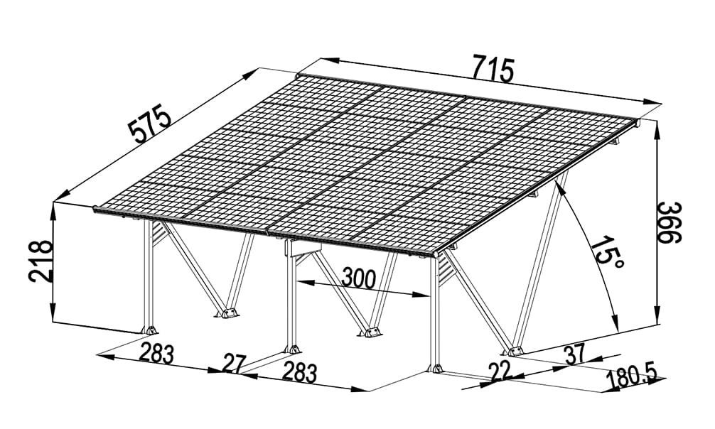 Carport aluminium TOUSCHALETS SUNLIT pour 20 panneaux solaires - 41,11m² - 2