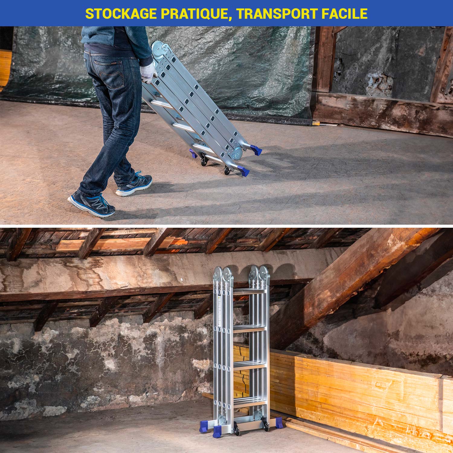 HOSTRÖM Echelle pliante articulée STAVALANCE 4x4 marches, echafaudage multifonction, escabeau, 2 plaques plateforme de travail, Garantie 5 ans - 3
