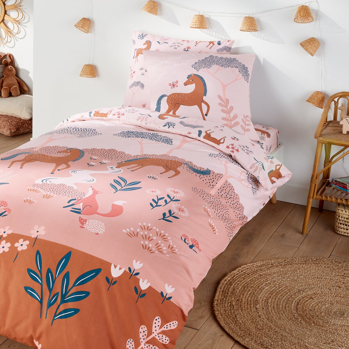 Drap housse coton, Bagatelle - Imprimé rose - 90 x 190 cm - 2