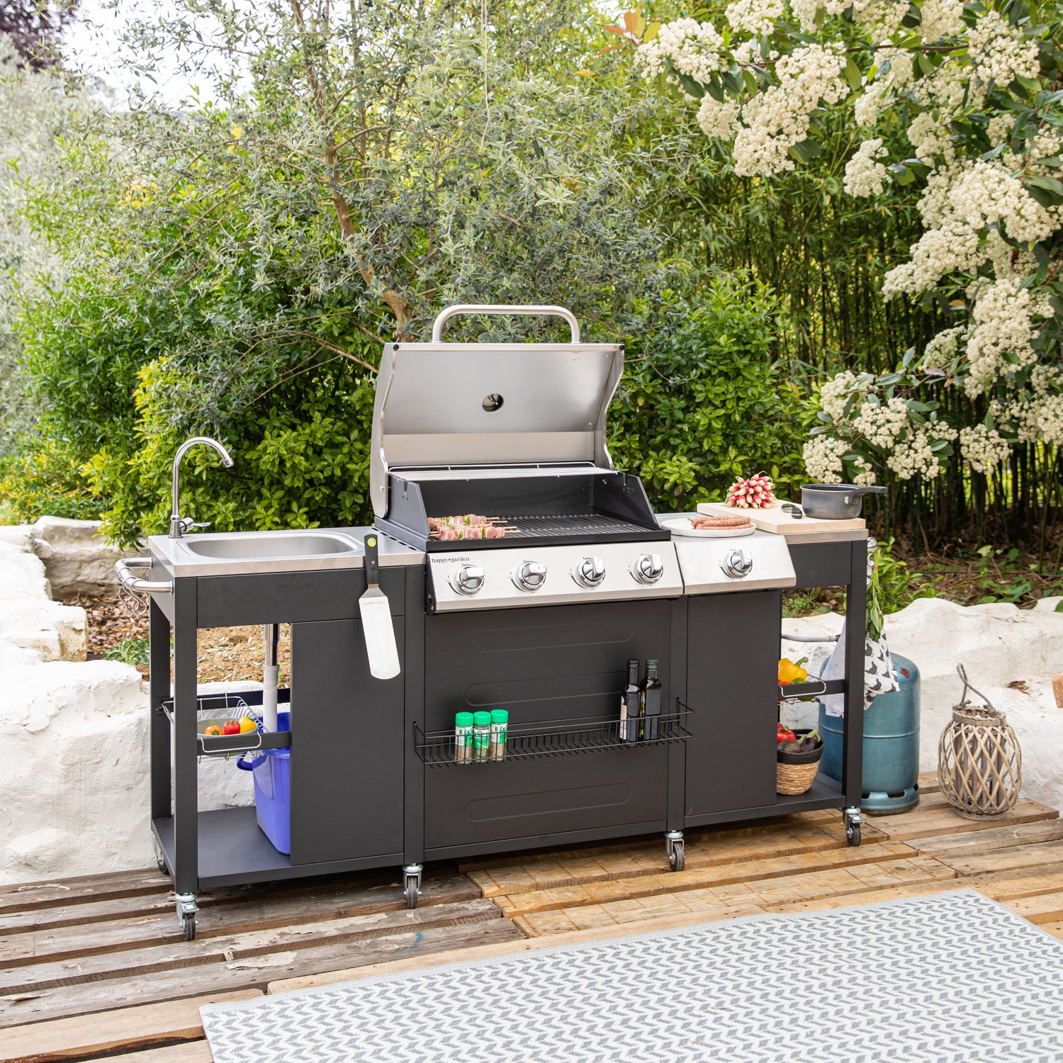 Happy Garden Cocina Exterior Texas 4+1 Quemadores Negro/Gris , Leroy Merlin