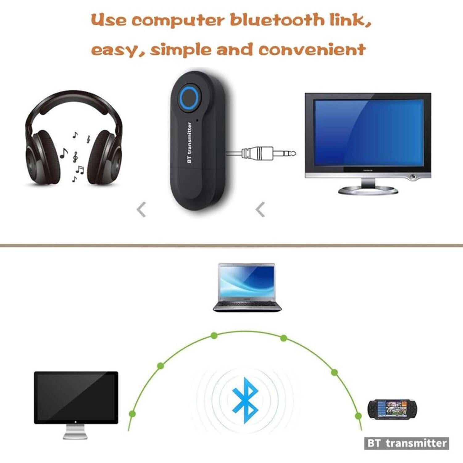 Transmetteur Bluetooth,2-en-1 sans Fil Adaptateur avec Câble Audio Numérique 3.5mm, pour TV, PC, Système Stéréo de Voiture/Maiso/Tablette/Mp3/Mp4 - 4
